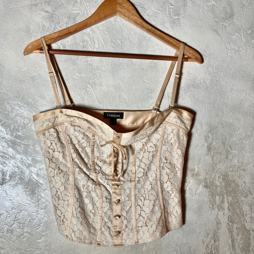 Stunning Bebe Corset Top Lace and Satin
